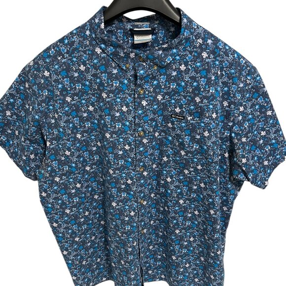 Columbia Sportswear Shirt Men’s 2XL Blue Geometric Floral Pattern Short Sleeve - Picture 1 of 7